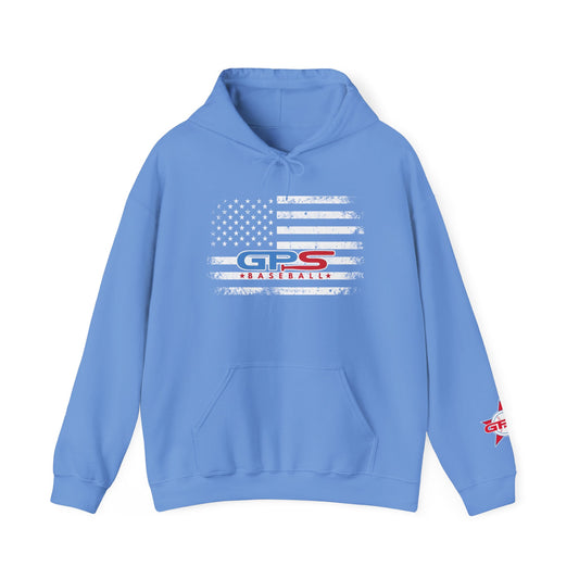Hooded Sweatshirt with American Flag and GPS Logo - Ideal for Patriotism and Gift Giving
